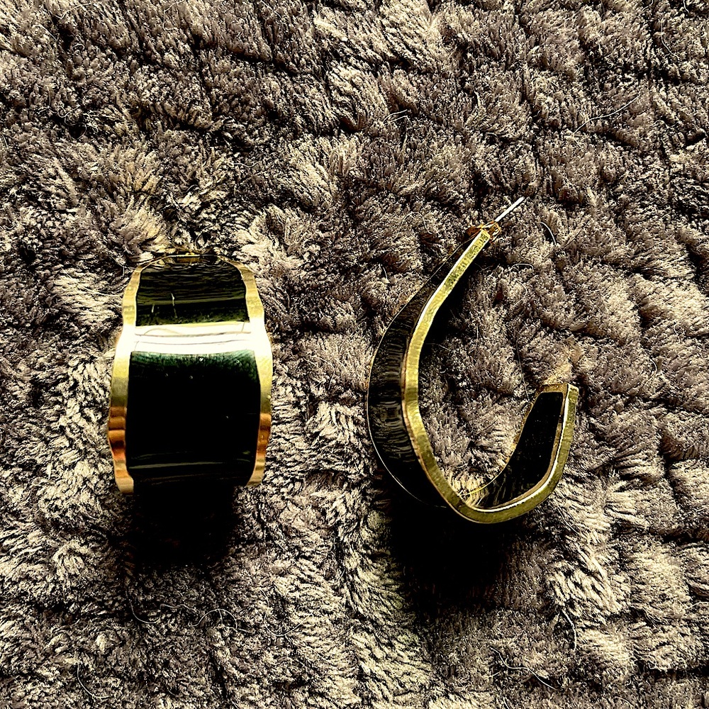 Acrylic Green Earrings with Gold Edges